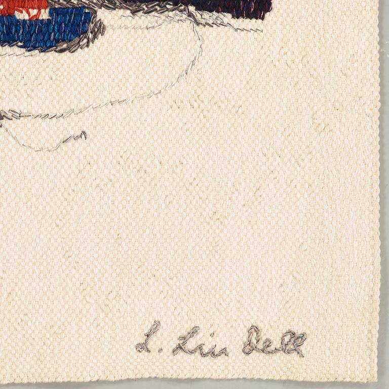 Lage Lindell, VÄVD TAPET. "Figurer i landskap". Gobelängvariant. 95 x  122 cm. Signerad HAV AC L. Lin dell.