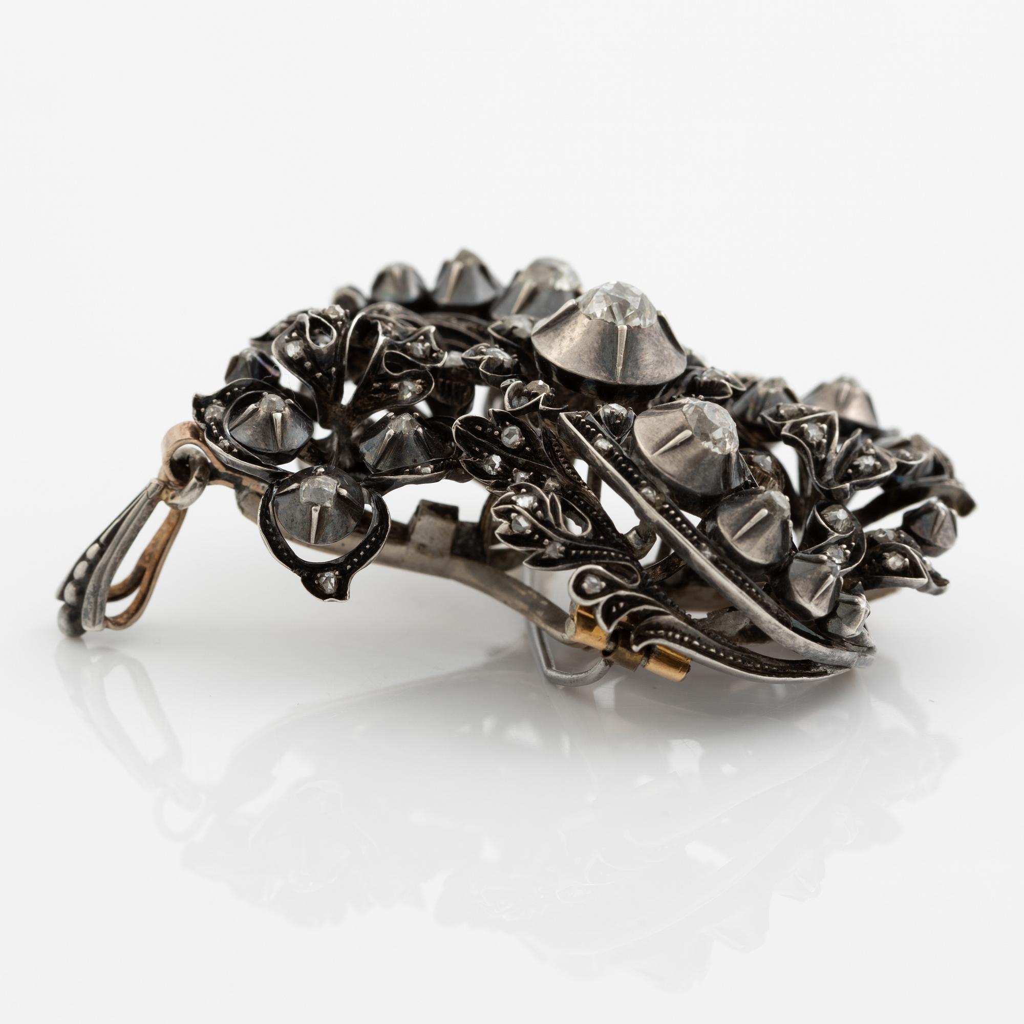 Pendant/brooch, silver with old-cut and rose-cut diamonds, 19th century,