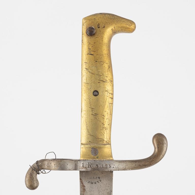 A German dress bayonet, 1871 pattern, with scabbard, by Clemens & Jung.