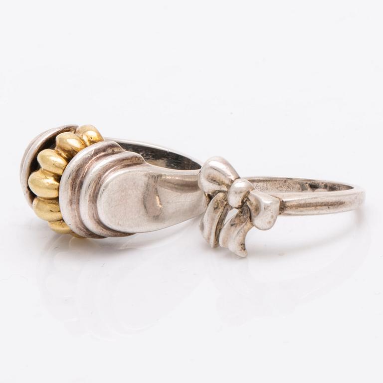 Tiffany 1 ring with a bow and heart pendant with chain, 1 more ring, sterling silver, total weight 20,8 g.