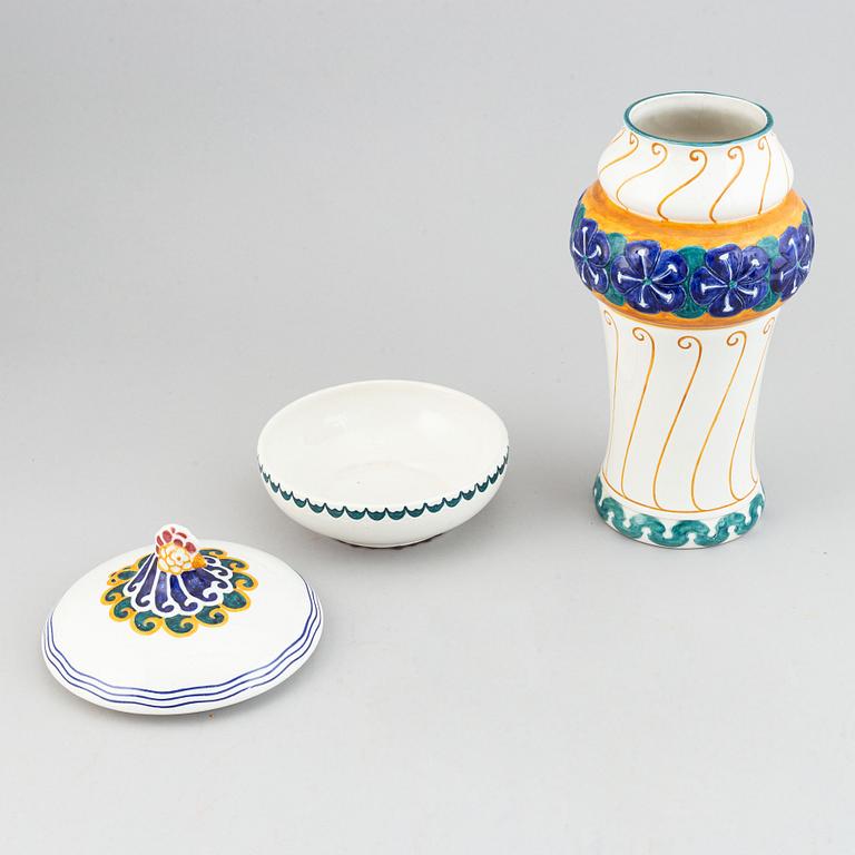 Alf Wallander, an Art Nouveau ceramic vase and box, Rörstrand, early 20th Century.