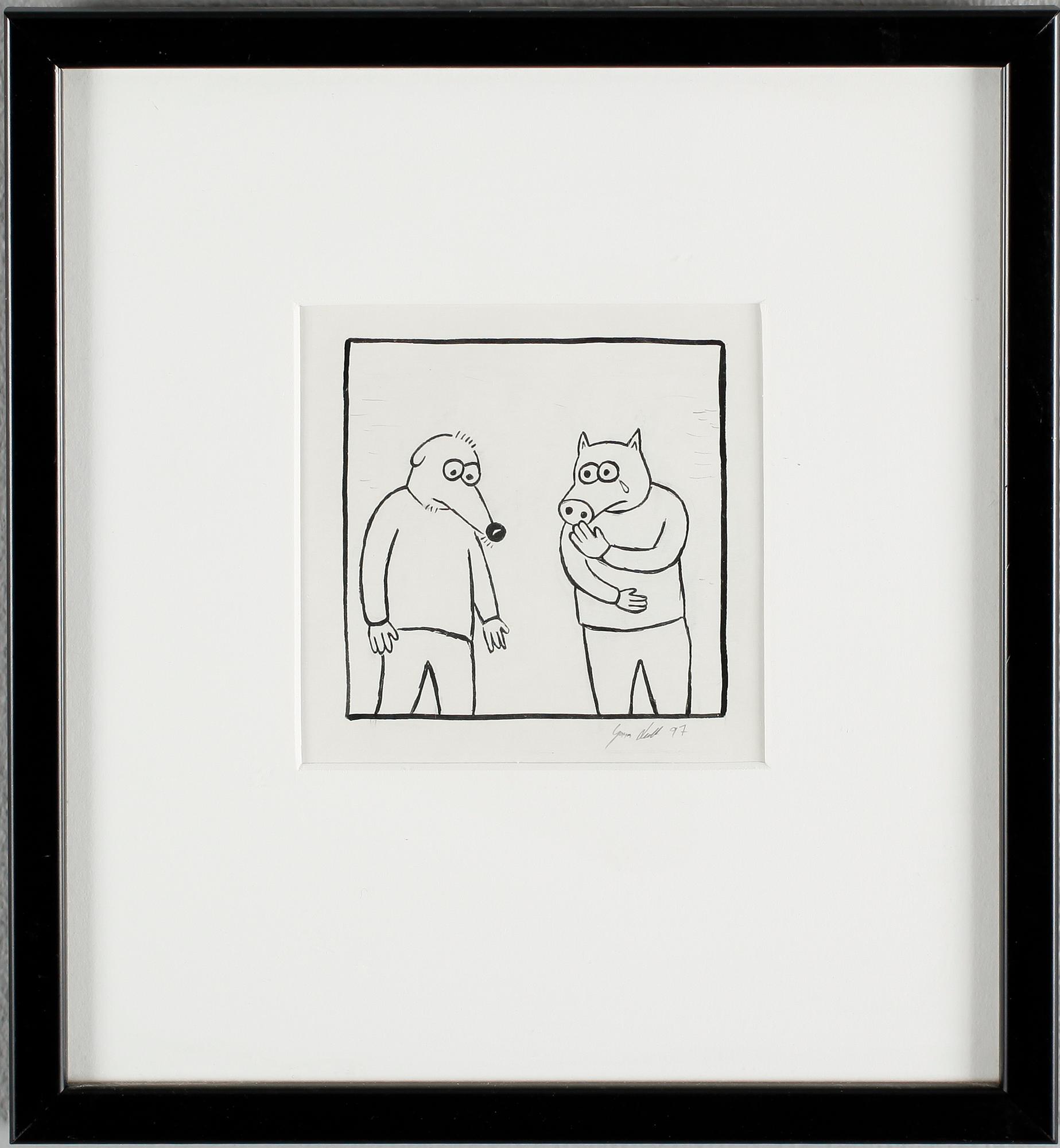 SERIETECKNINGAR, 3 st (2+1), tusch, Gunnar Lundkvist samt Max Andersson, 2 st daterade -97.