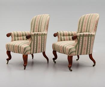 FÅTÖLJER, 1 par, 1800-talets slut.