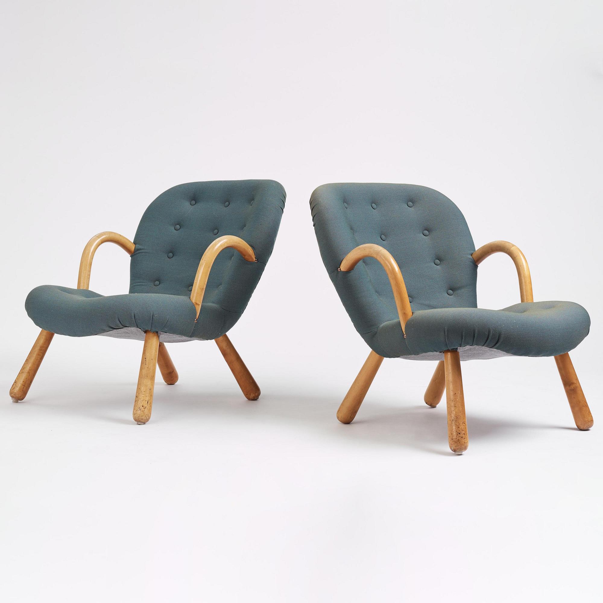 Scandinavian Modern, fåtöljer, ett par, "Clam chairs", 1940-50-tal.