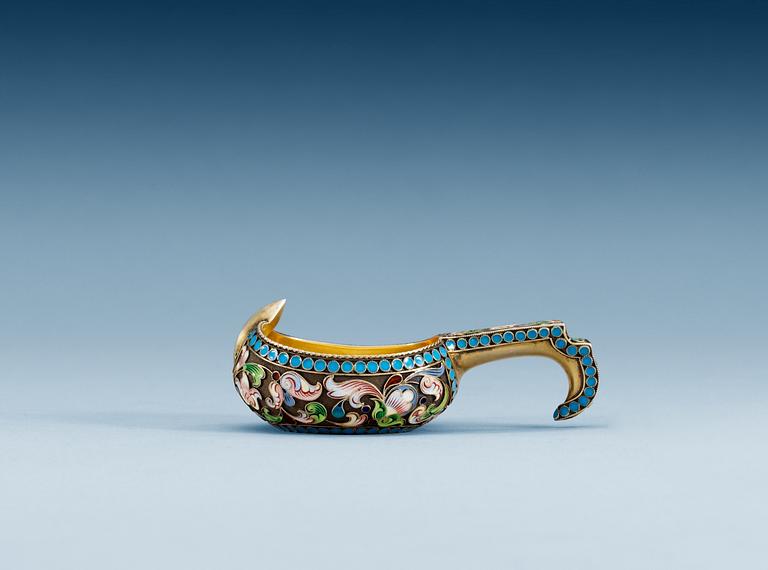 A RUSSIAN SILVER-GILT AND ENAMEL KOVSH, Makers mark of Ivan P. Chlebnikov, Moscow 1908-1917.