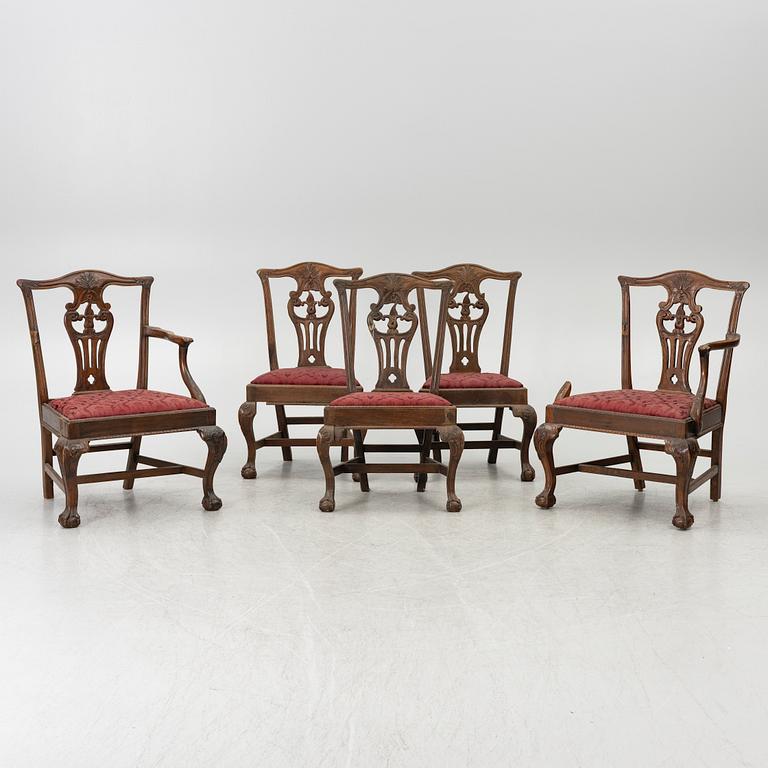 Chairs, 5 pcs, Chippendale, England, circa 1800.