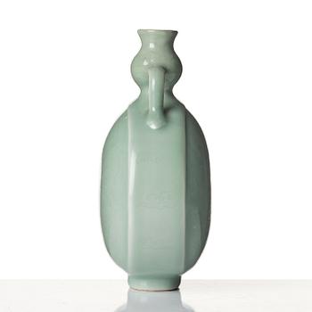 A celadon glazed moon flask, possibly Republic wiht a Yongzheng mark.