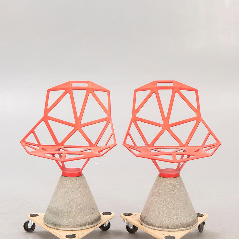 A set of two Konstantin Grcic concrete "Chair One B" chairs for Magis, Italy, 2000s.