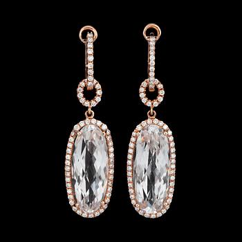 52. A pair of brilliant-cut diamond and white topaz earrings. Diamonds total carat weight circa 4.30 cts.