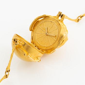 Björn Weckström, collier med klocka "Sun Dial", 18K guld, Finland 1974. För Lapponia.