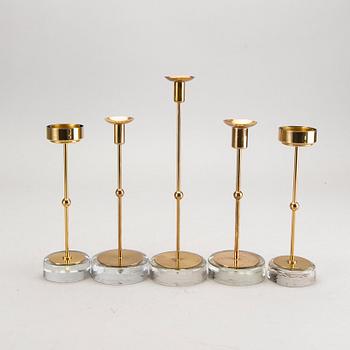 Gunnar Ander, candlesticks, 5 pcs, Ystad Metall, Sweden, second half of the 20th century.