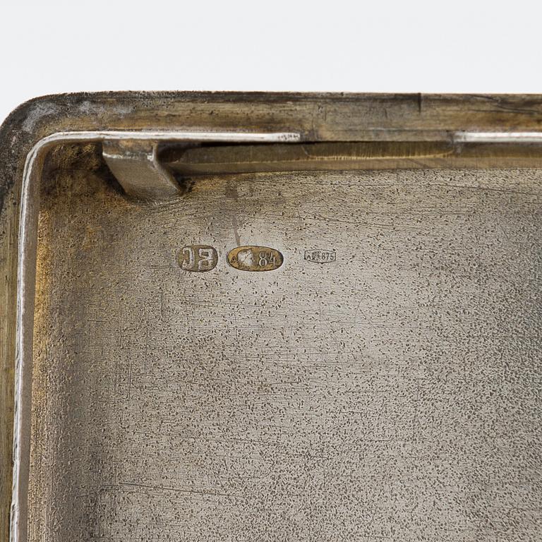 A silver cigarette case, maker's mark of Vasili Sikazev, Moscow 1908-17.
