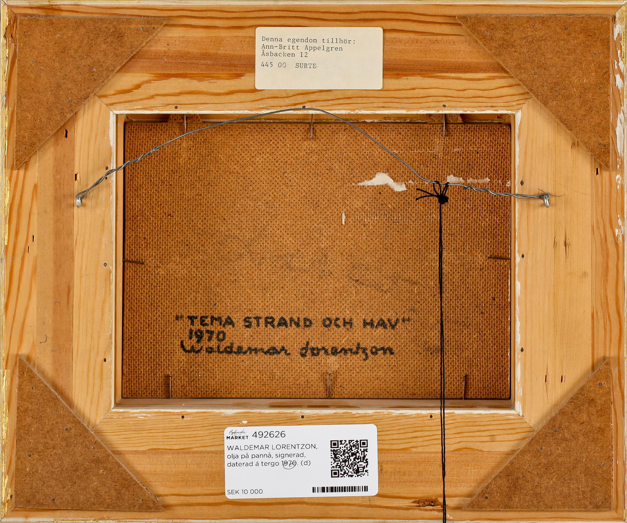 WALDEMAR LORENTZON, olja på pannå, signerad, daterad á tergo 1970.