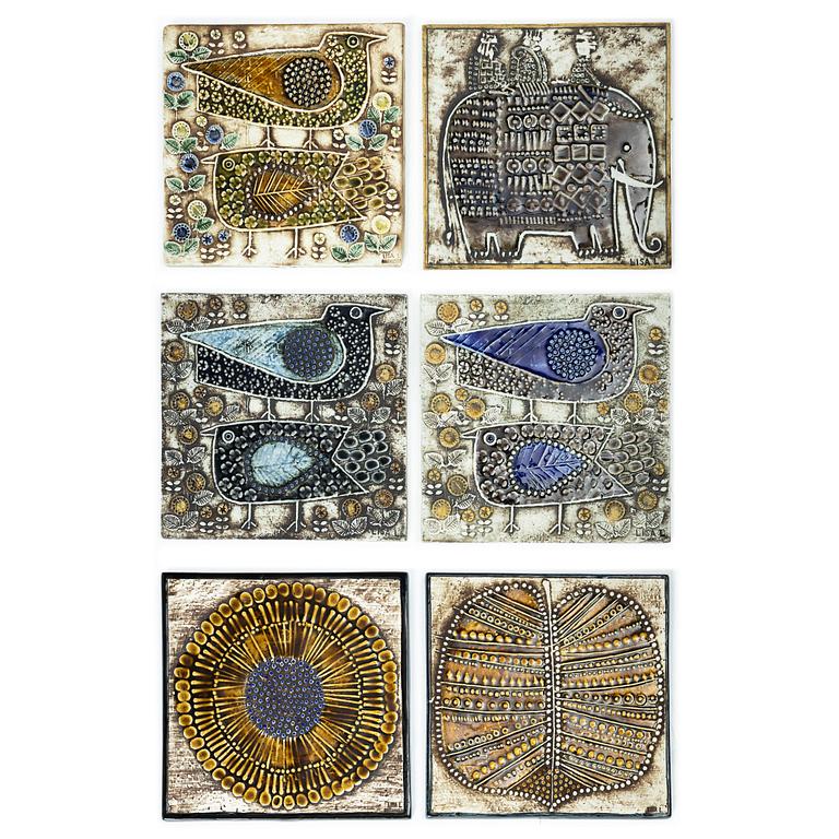 Lisa Larsson, a set of six stoneware wall plaques, Gustavsberg.