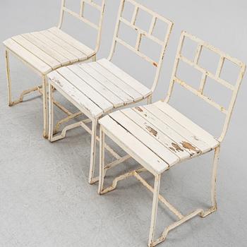 Carl Hörvik, three iron garden chairs, for Stadshotellet Båstad (Hotell Skansen) or Lindgården, Stockholm, ca 1927-29.