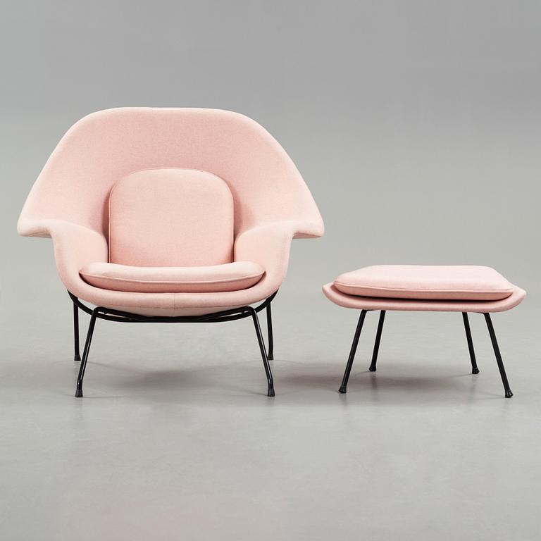 Eero Saarinen, fåtölj "Womb Chair" med fotpall, Knoll International, USA.