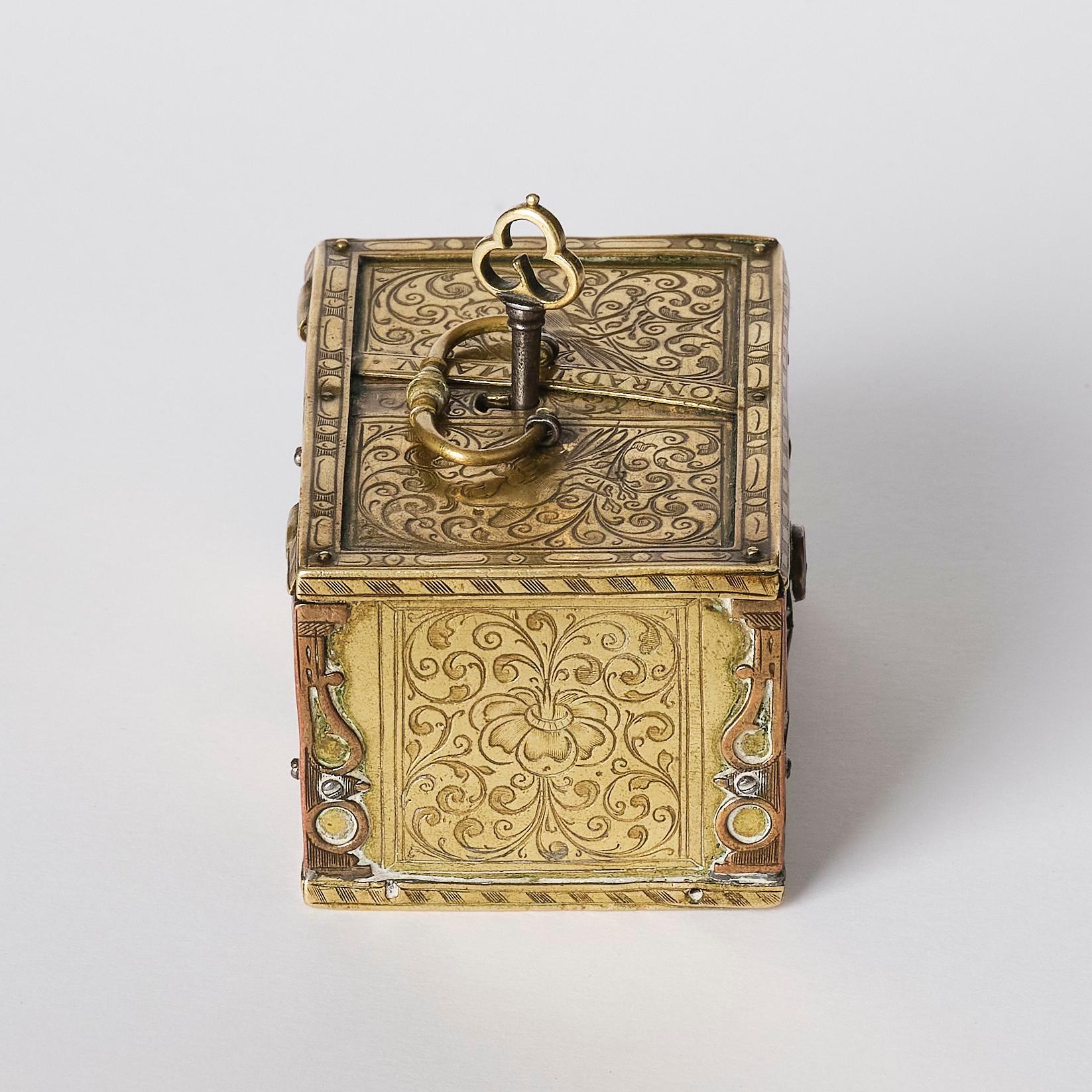 A gilt-brass miniature casket by Conradt Mann (master in Augsburg and Nuremberg, fl. ca. 1600-1630).