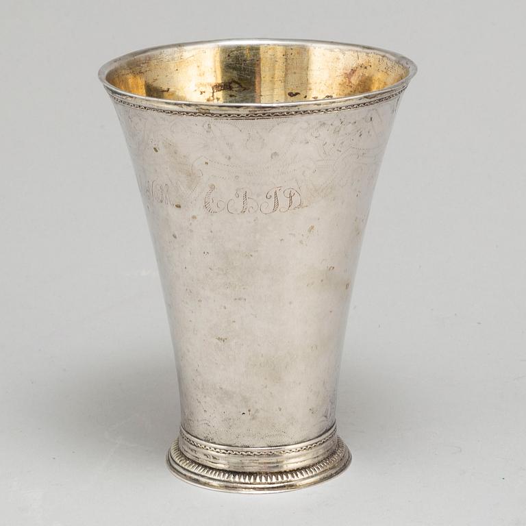 A Swedish 18th century parcel-gilt silver beaker, unidentified mark.