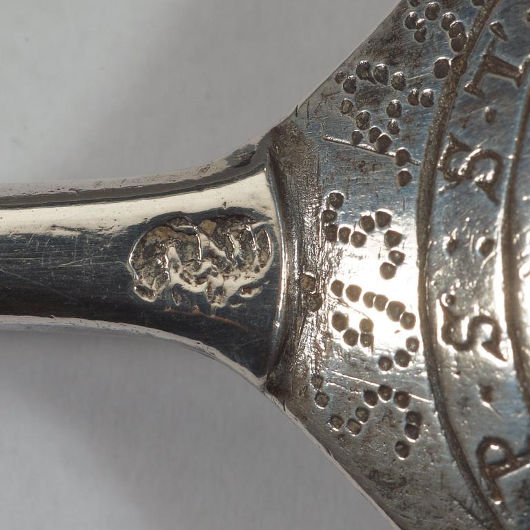 A possibly Norwegian 17th century silver spoon, unidentified makers mark, dated 1659.