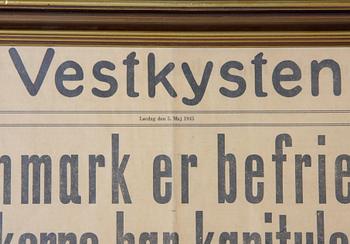 FÖRSTASIDOR, 2 st, Arbetet och Vestkysten, 3 september 1939 resp 5 maj 1945.