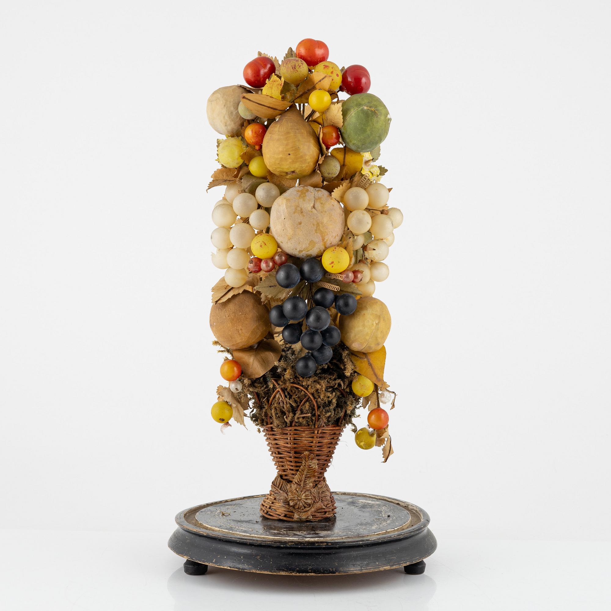 A centre piece with glass dome, late 19th Century.