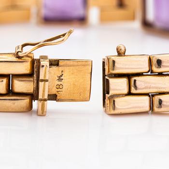 Rannekoru, 18K kultaa ja ametisteja.