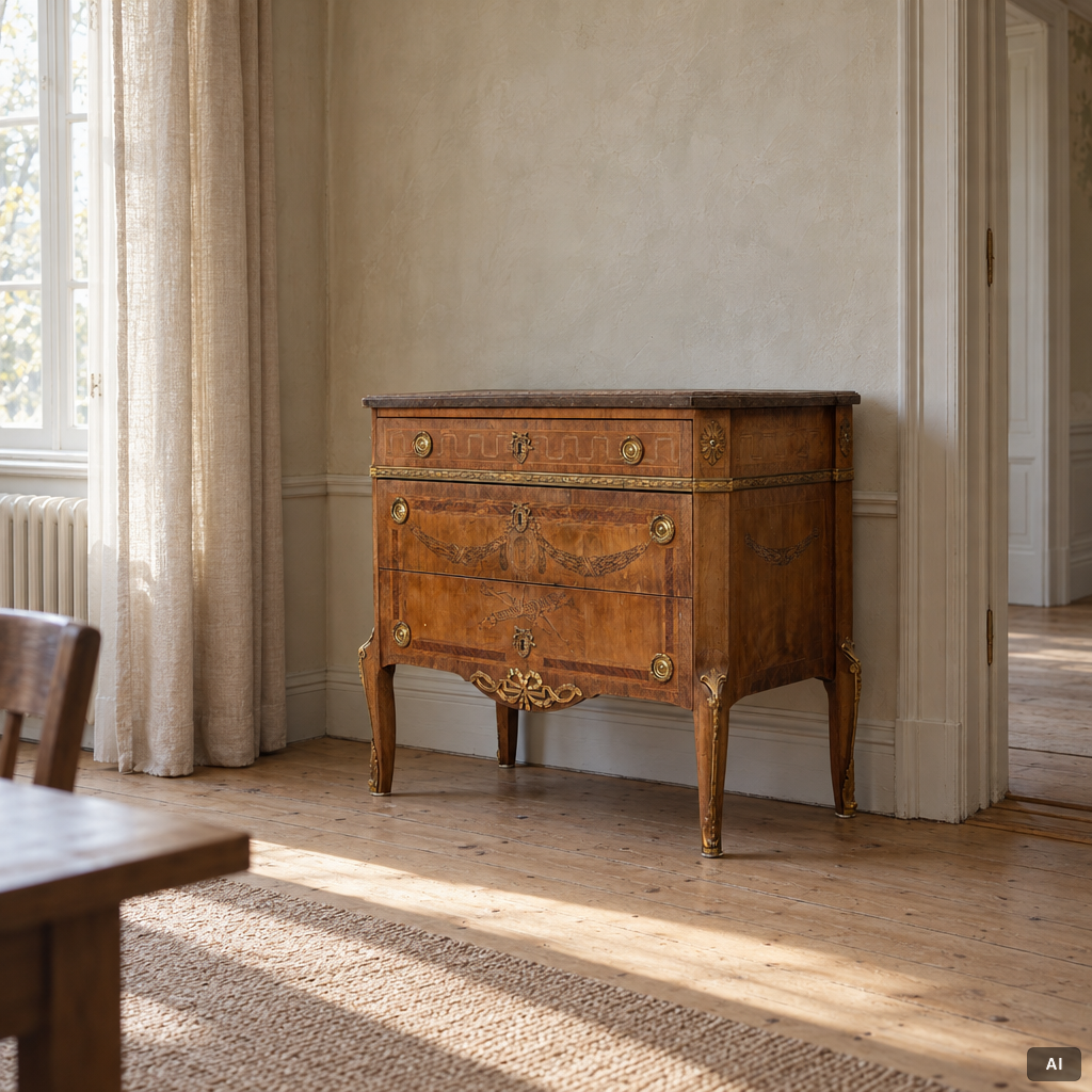 A Gustavian marquetry commode, Stockholm, late 18th century incorporating later elements.
