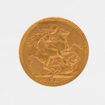Gold coin Edward VII Great Britain 1905.