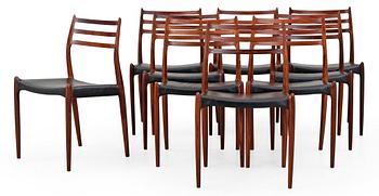 492. A Niels Ole Møller palisander dining table and nine chairs, J.L. Møller, Denmark 1950's-60's.