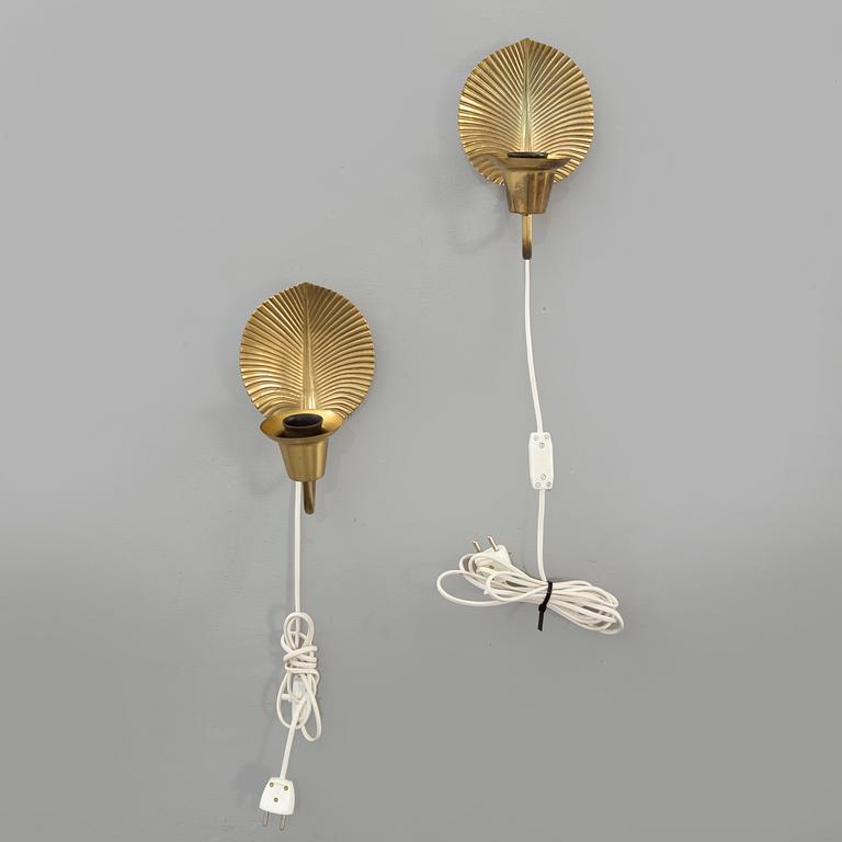 Vägglampor, ett par, mässing, Swedish modern, ASEA, 1900-talets mitt.