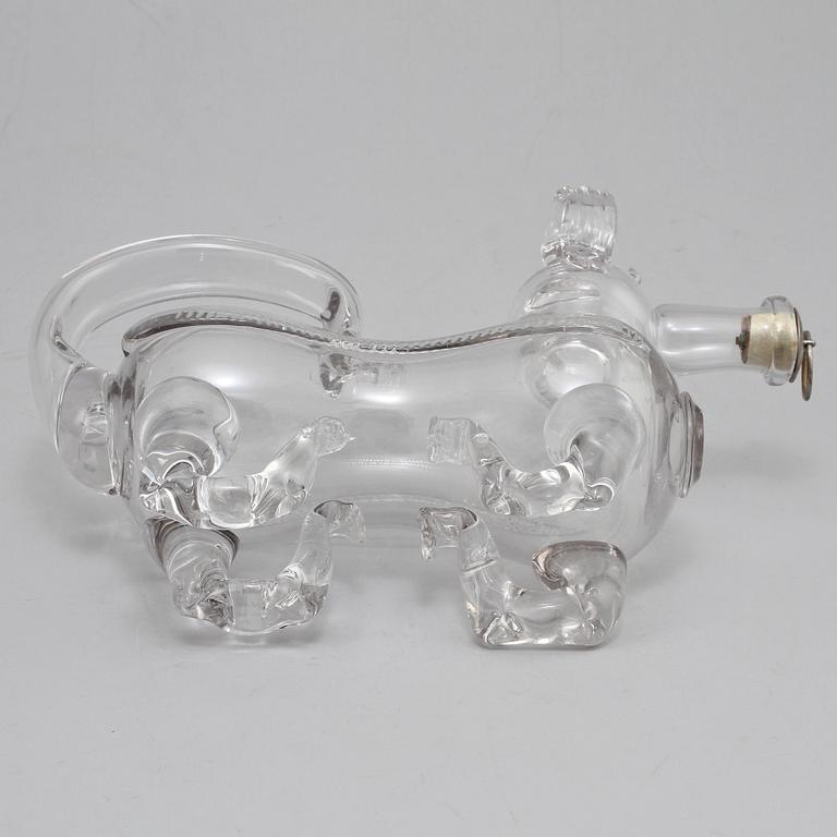 BRÄNNVINSKARAFF, glas, så kallad Fyllehund, 1900-talets mitt.