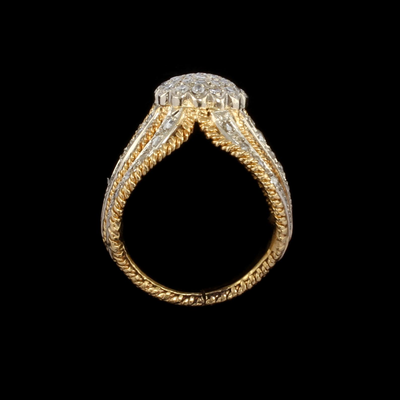 RING, 14k guld med åttkantslipade och rosenslipade diamanter. Vikt 10 g.