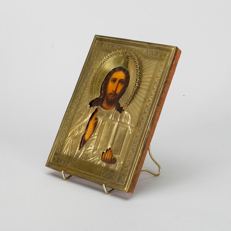 IKONI, tempera puulle, messinkiriisa, Venäjä, vuosisadanvaihde 1800/1900.