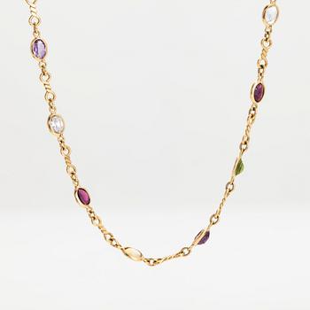 Halsband, 18K guld, med flerfärgade fasettslipade stenar.