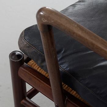 Ole Wanscher, a stained mahogany and black leather 'Colonial Chair', 'PJ 149', Poul Jeppesen, Denmark.