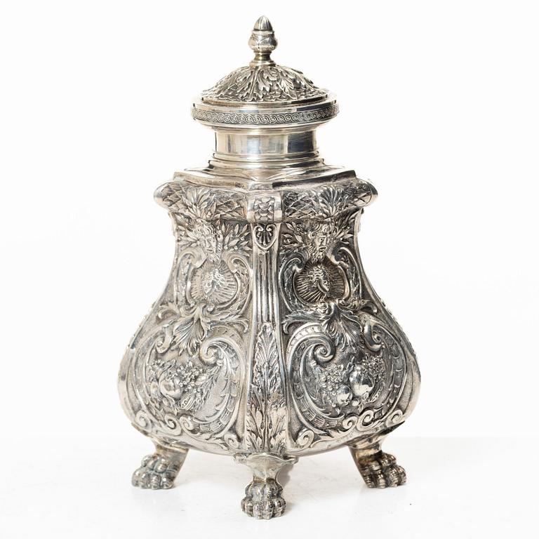 A Rococo style silver tea caddy, Swedish import mark, 20th century.