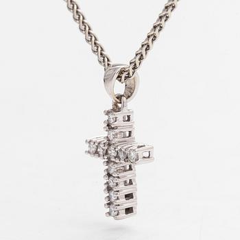 Necklace/pendant, cross, 14K white gold with diamonds totalling approx. 0.25 ct. Finnish hallmarks.