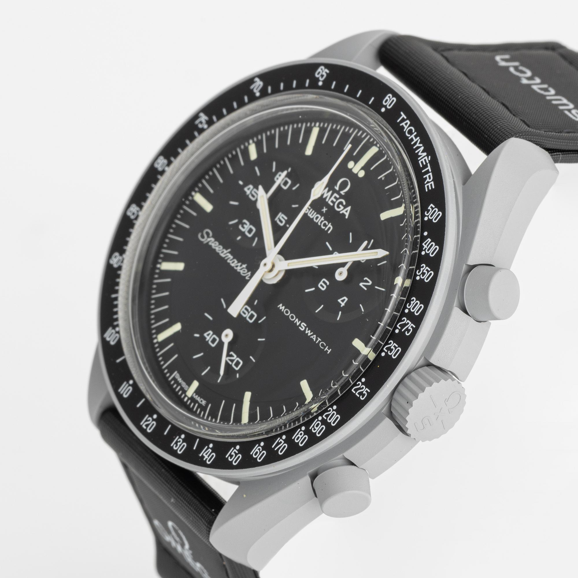 Swatch/Omega, MoonSwatch, "Mission to the Moon", chronograph, wristwatch, 42 mm.