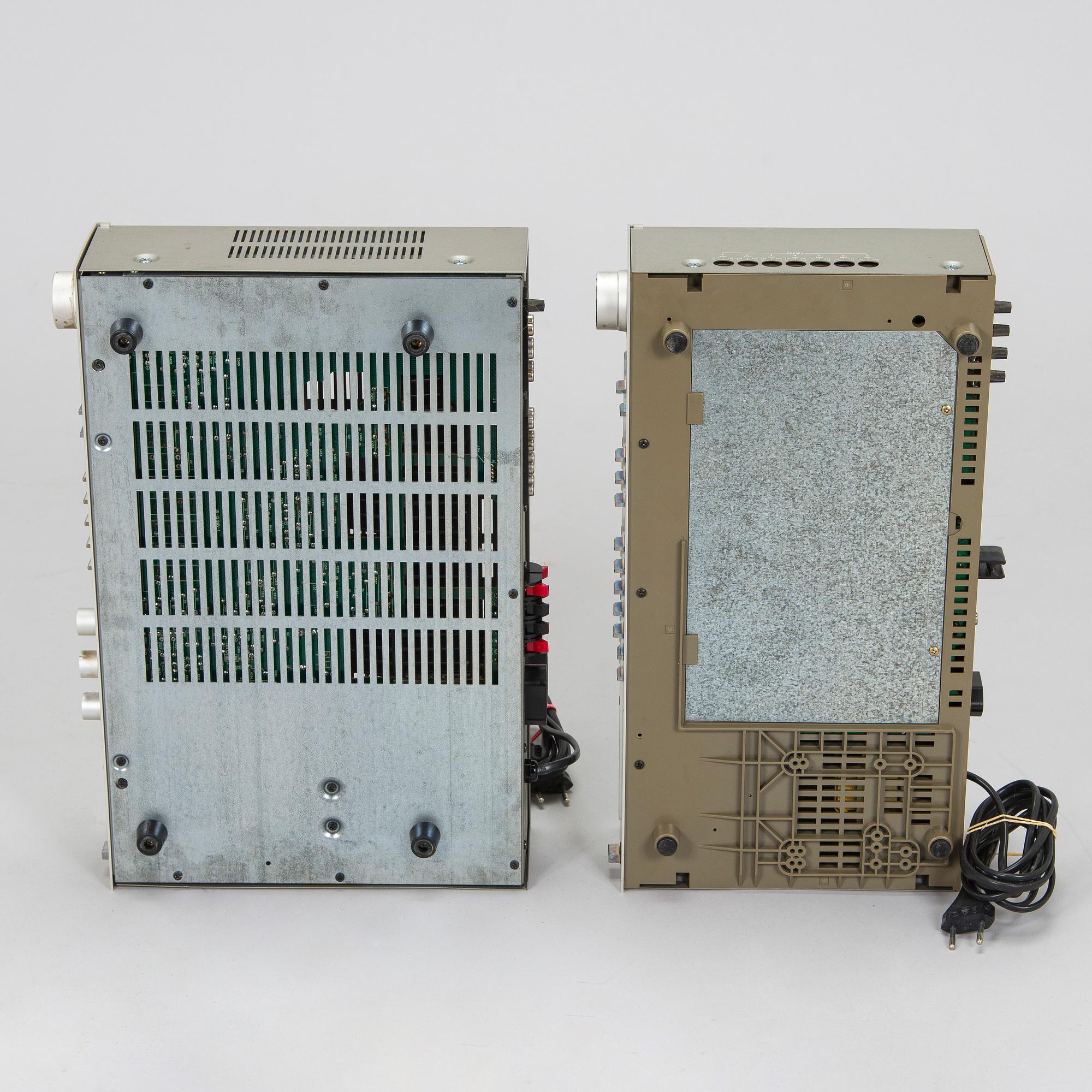 Vinylspelare, modell LT-5V, samt förstärkare och tuner, Mitsubishi, 1980-tal.