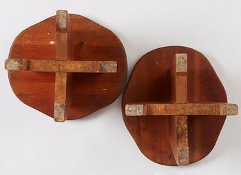 David Rosén, two 'Berga' stained pine stools, Nordiska Kompaniet, Sweden 1940s.