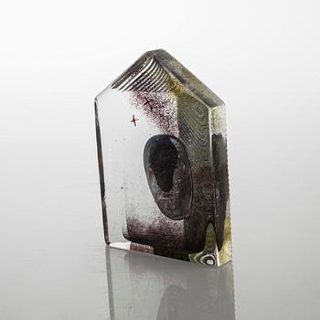 a glass object for Kosta Boda atelier, signed.