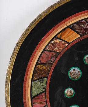 An Empire-style mahogany table with a pietre dure, micromosaic and specimen marble top, mid 19th century.