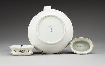 Two Meissen salts and a dish, 18th Century.