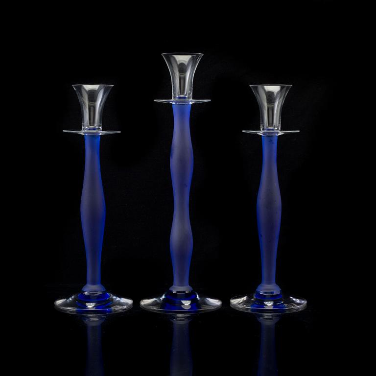 3 pcs of candle lights "Celeste", by Anne Nilsson, Orrefors, late 20th century.