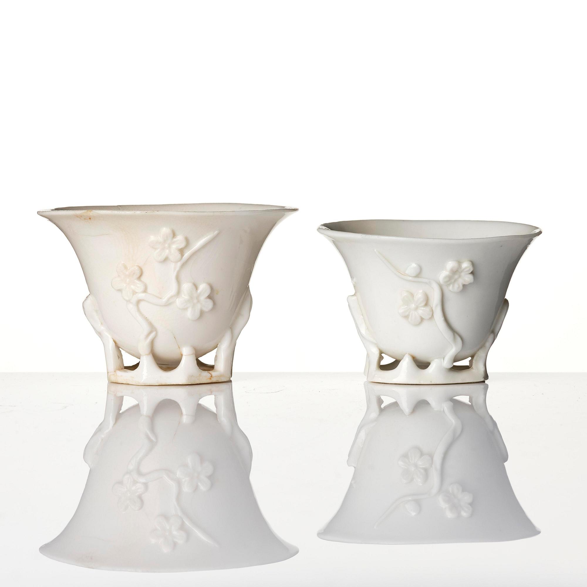 A set of three blanc de chine cups, Qing dynasty, Kangxi (1662-1722).