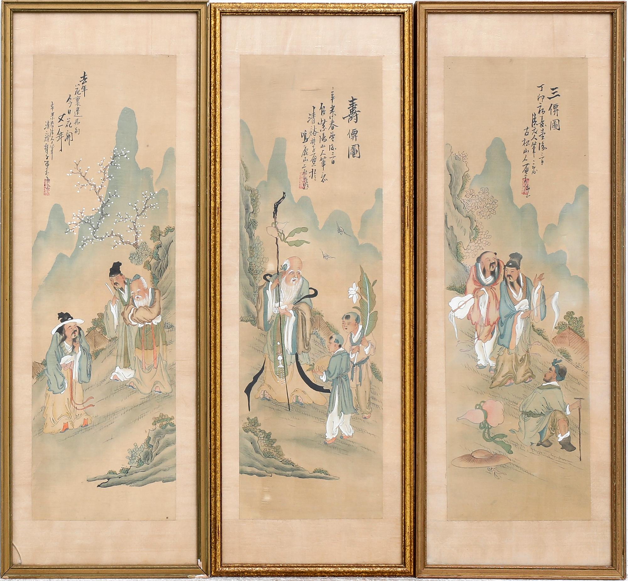 Shanghai School, 3 pieces, first half of the 20th century, Landscape with Figures.