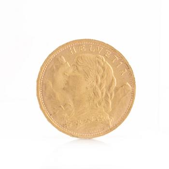 Gold coin, Switzerland, 20 Francs, 1927.