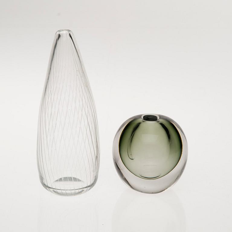 VASER, 2 st, glas, signerade Tapio Wirkkala Iittala.