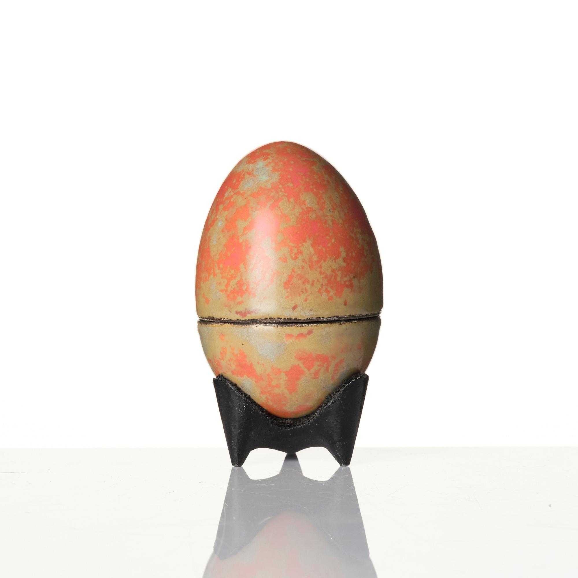 Hans Hedberg, a faience sculpture of an egg, two-part, Biot, France.