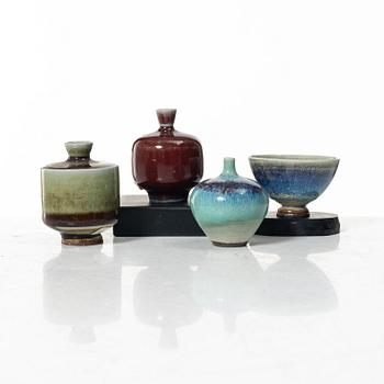 Berndt Friberg, miniatyrvaser, fyra stycken, stengods, Gustavsbergs Studio 1970-1972.